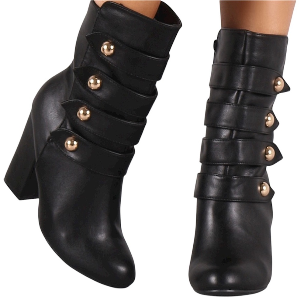 Bamboo Namaste Black & Gold Military Ankle Boots Size 7